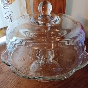Vintage anchor hocking savannah clear cake plate and glass dome lid
